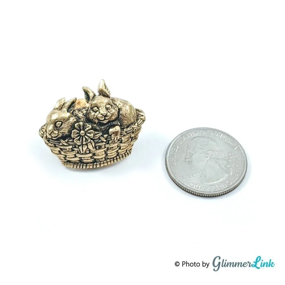 Vintage Avon Basket of Love Bunnies in Woven Basket Pin